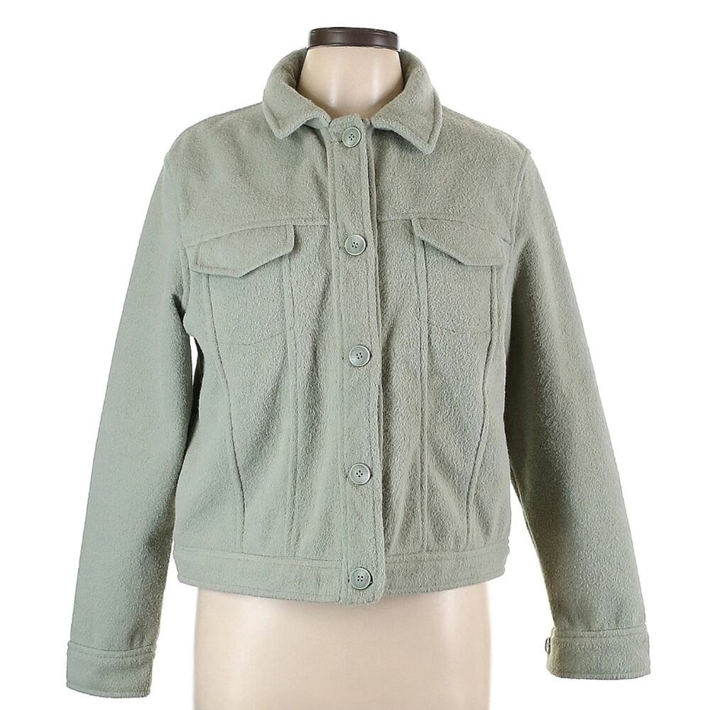 Joie Sage Green Cotton Blend Felted Button Down Cropped Fall Shacket Coat